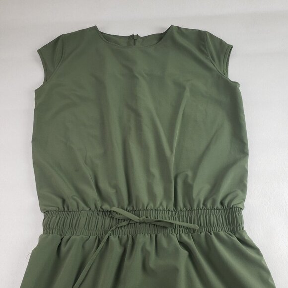 Albion Going Places Drawstring Dress Women Medium Green Cap Sleeve Pockets Nylon - Picture 3 of 12